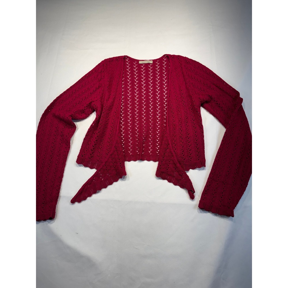 Maurices Red Crochet Knit Wrap Cardigan Scalloped Whimsical Grandma Core